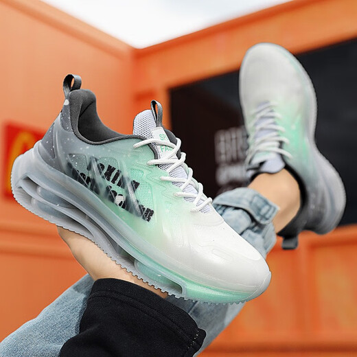 EXUELING男鞋秋季透气垫减震大码男鞋运动鞋青少年潮跑步鞋增高秋季鞋子男 TK757灰绿 43 (265mm)