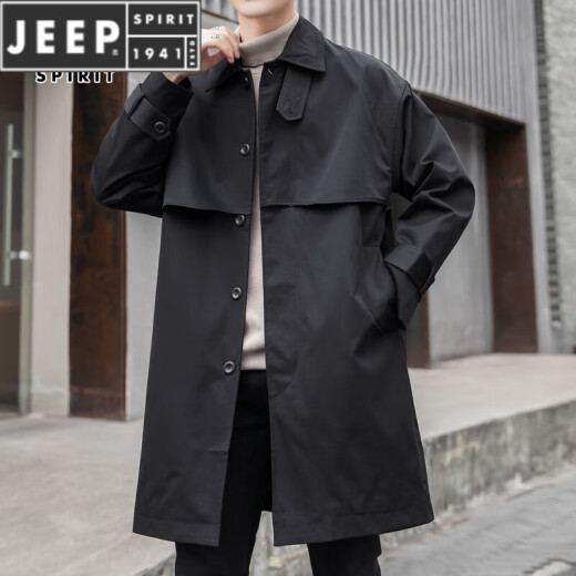Jeep (JEEP) mid-length windbreaker for men 2023 spring new trendy lapel loose coat casual jacket for men FY2161 Khaki XL
