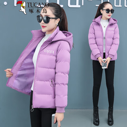 啄木鸟女士羽绒棉服女短款2025年冬季新款冬小棉袄冬装外套加厚棉衣女装 DLP9925黑色(单面穿)帽子可拆加（新年红火） XL 【推荐105-115斤左右】（新年红火）