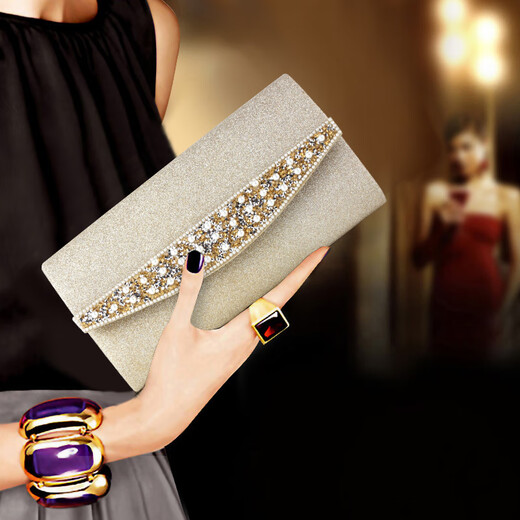 Kuqi Kangaroo Simple Fashion Versatile Temperament Diamond Clutch Women's 2025 Chinese Valentine's Day Dress Dinner Bag Celebrity Banquet Small Clutch Gold