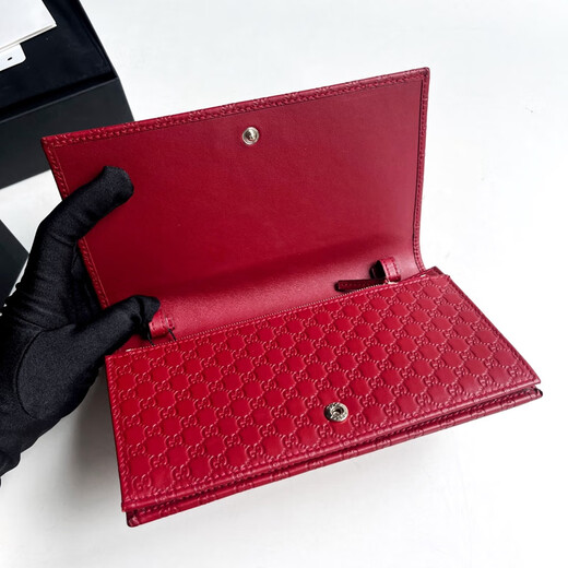 Second-hand 95 new ancient GU Chi CCI red full leather old flower embossed bifold wallet wallet without accessories