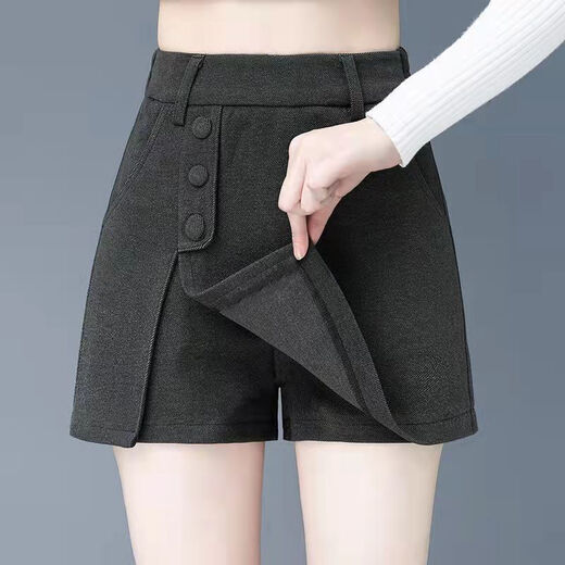 婷婉美高腰短裤女宽松外穿裤裙假两件春秋2023年新款显瘦洋气裙裤女裤子 卡其色 7027 3XL 135-145斤