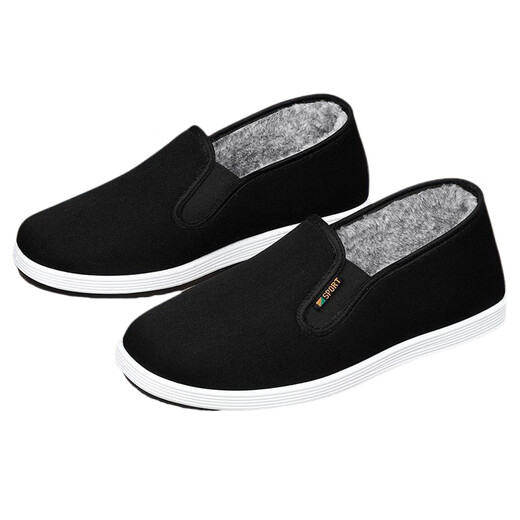 3520 old Beijing cloth shoes men's velvet warm winter cotton shoes thickened waterproof elderly father's shoes non-slip soft sole shoes black velvet thickened buy one size larger 41 velvet thickened buy one size larger