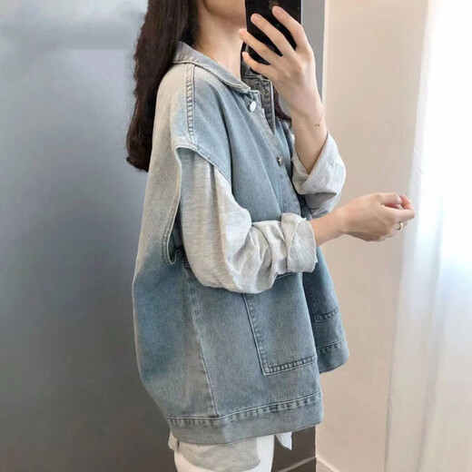 
RONGXITU sleeveless vest workwear denim vest girlfriend girl punk student punk loose style internet celebrity horse clip jacket trend 0703 9901# blue [collect priority shipment] S recommended 80-100Jin [Jin equals 0.5 kg]
