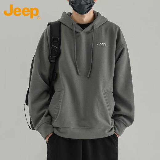 JEEP Jeep sweatshirt men's autumn and winter hooded loose men's long-sleeved T-shirt tops men's volcanic ash XL
