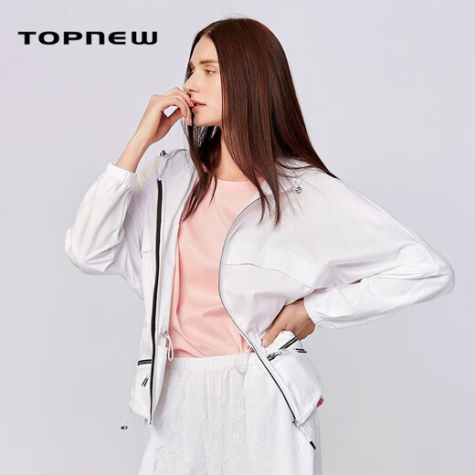 Tongniu Tongniu's brand TOPNEW, the same style in shopping malls, spring and summer thin hooded cardigan women's top, bright white S (160/85)