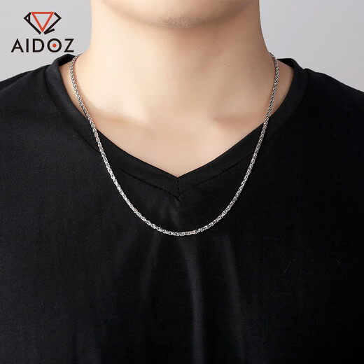 Aido Diamond PT950 Platinum Necklace Men's Real Platinum Solid Rope Chain Thick Plain Chain Weight 25.18g Length 50cm Approximately 2.2mm Thick M Buckle