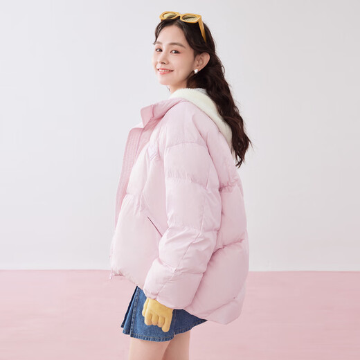 乐町小奶油面包羽绒服女冬季新品A字短款甜美风轻薄保暖外套 粉色（现货） S