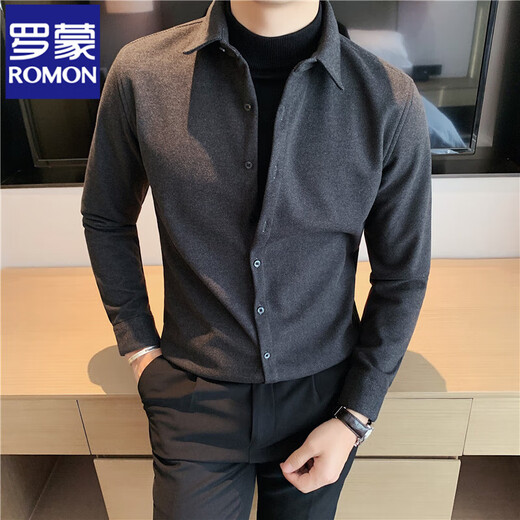 
ROMON warm shirt men's 2025 autumn and winter woolen thickened shirt new style handsome men's top thickened high-end CM9207 blue [wool material] 3XL