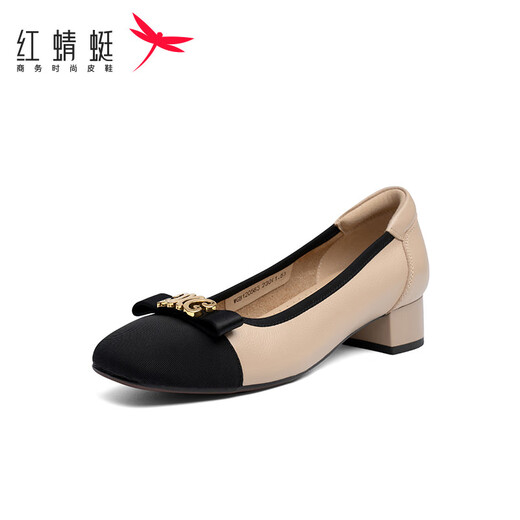 
Red Dragonfly Women's Singles Shoes New Small Flavor Light Mouth Color Bundle Thick Heel Women's Dog Shoes Commuter Women's Singles Shoes WGB12056 Apricot Color 37