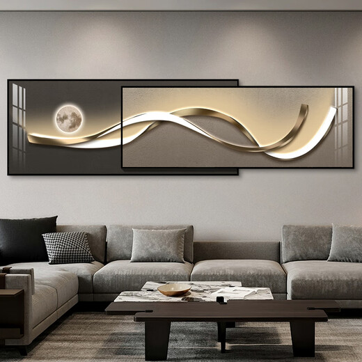 Ruishang Modern Light Luxurious Living Room Decoration Painting Simple and Atmosphere Overlay Painting High-end Abstract Sofa Background Wall Hanging Painting Minimalist Golden Years 58*140+46*140/Suitable for 3m Sofa/Crystalline Porcelain