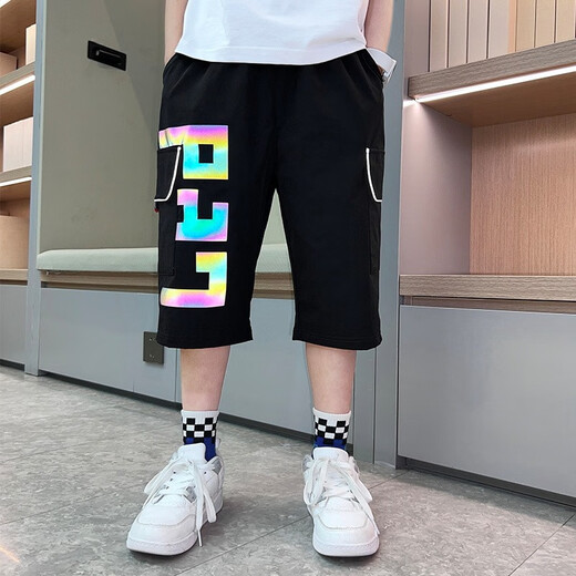 尚学季 童装男童七分裤夏季工装裤中大童薄款裤子儿童中裤洋气马裤洋气 【681】速干黑色 130 高125CM左右 重55斤以内