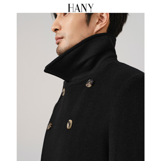 汉尼（HANY）【超厚羊毛马球大衣男】外套男长款男士商务保暖防风毛呢风衣秋冬 博尔赫曜石黑 【单码定制版型】 L (50) 【建议150-170斤】