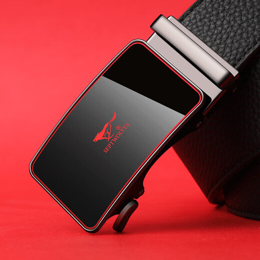 Septwolves belt men's first-layer cowhide New Year black outside and red inside for the year of birth for boyfriend and father's birthday gift for the Year of the Horse Qiji red