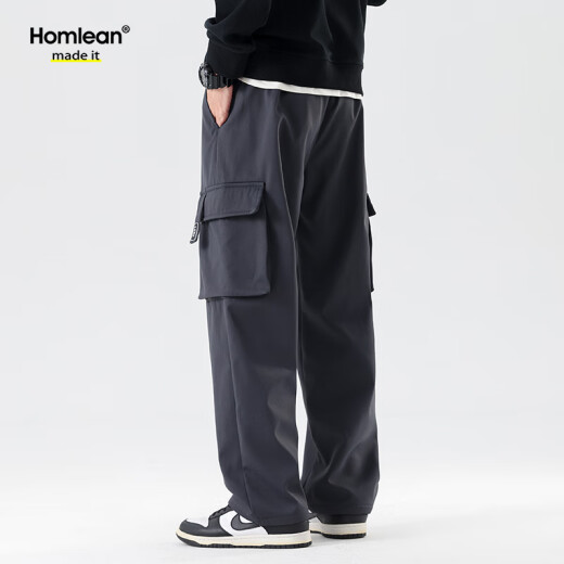 Homlean美式工装裤男春夏防风潮流机能风直筒休闲长裤子2350深灰XL