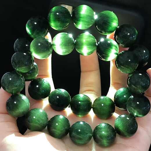 DRJEFUN精品天然手链男女士满发顺发猫眼幽灵水晶手串猫眼石板钛晶 绿发晶 12173