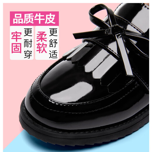 Xin Yueqing children's leather shoes for girls spring and autumn black princess shoes British style performance single shoes for girls students soft sole bean shoes 9901 black size 29