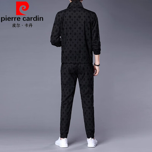 皮尔卡丹加绒休闲运动套装男士2025春秋季新款潮流夹克搭配时尚男装一套 6629黑色套装【上衣+裤子】 常规 4XL 【176-200斤】