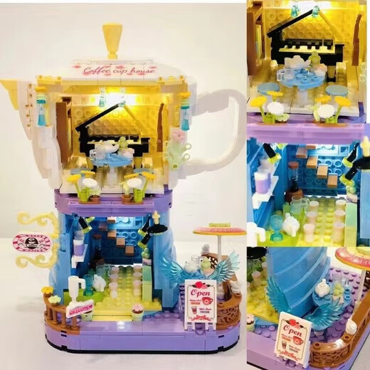 Coffee House Street View Blocks Building Blocks Coca-Cola Lemon Building Ornaments Juguetes Regalos para niñas Compatibles con LEGO [Caja de color exquisita] Coffee House-695 granos