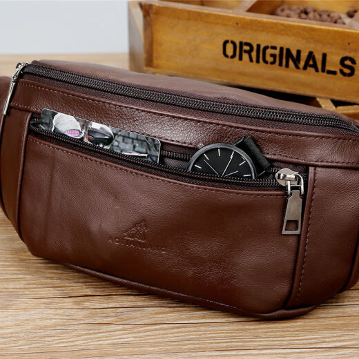 Cool kangaroo waist bag men's genuine leather cowhide multifunctional large capacity oblique crossing construction site work running waist new mobile phone bag 866 gray