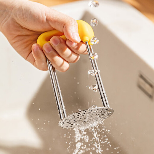 Modern housewife mashed potato masher baby food supplement masher spoon mashed potato artifact rolling masher 304 stainless steel masher-yellow