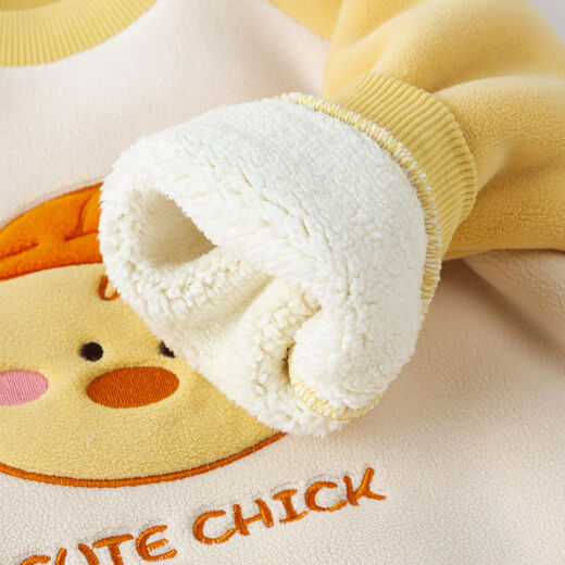 嘟嘟家宝宝两件套加绒女童拜年服冬男童卫衣套装婴幼儿新年童装潮 黄色 80