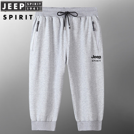 JEEP SPIRIT运动短裤男夏季宽松收口束脚休闲男士大码中裤薄款针织七分裤夏季 6167黑色 M