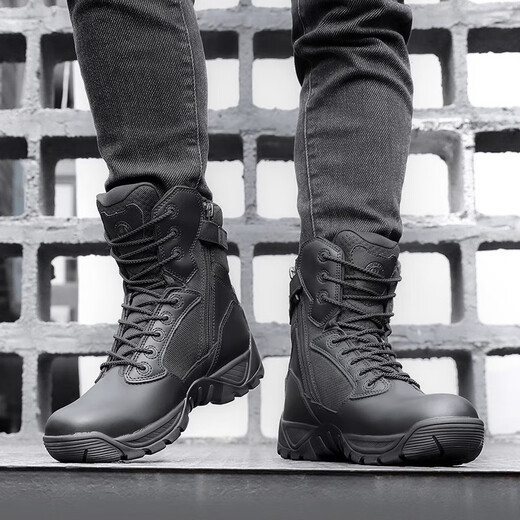 DRUNROCKS tactical boots outdoor anti-slip anti-wear-resistant Jun Locke tactical boots comfortable breathable side zipper quick take off D14099 black 42