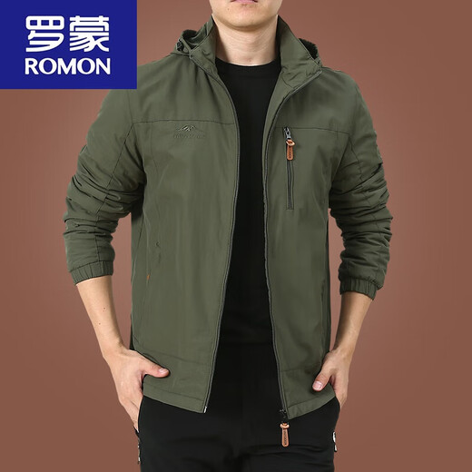 罗蒙（ROMON）冲锋.衣外套男春秋男款户外美式防风防风衣男装男士秋装运动夹克 军绿9898 加 绒款 M