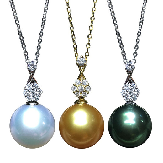 Mohs Seawater Pearl Pendant 18K Gold Diamond Necklace Simple Plum Blossom Style Perfect Round Extremely Bright High-Quality Pearl Pendant South Sea Gold Beads 11-12mm