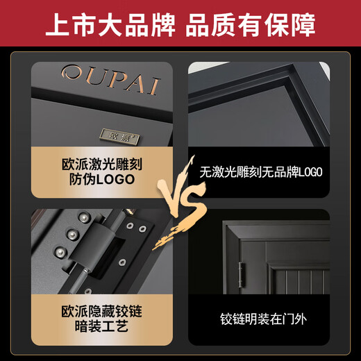 欧派（OUPAI）自带十寸大屏智能锁防盗门安全门精雕拉手全尺寸入户门子母门人脸识别加高门楣进户门 2050*1050 包邮包安装包拆门