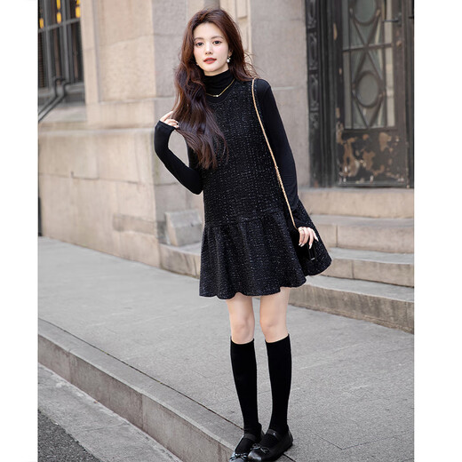 Sibaishe Xiaoxiangfeng vest dress 2025 autumn new women's contrast color round neck sleeveless short dress