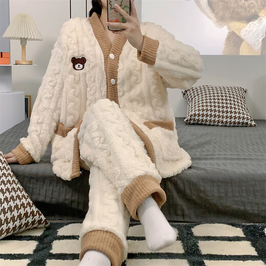 
Ou Luxi confinement last year, flannel thickened and fleece breastfeeding pregnant women's pajamas in winter, coral velvet warm postpartum feeding jacket YXY684 L (recommended 110-130 Jin [Jin equals 0.5 kg])