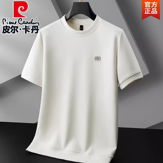 Pierre Cardin Deutsches Velvet Großgröße Herrendicke kurzärmelige T-Shirt im Herbst und Winterrundausschnitt Fett doppelseitig Samt Basishemd Jugend Top T XB702 Weiß L.