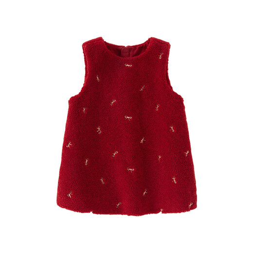 DAVE&BELLA Children's Plush Knitted Tank Top Winter New Year's Fashionable Baby Girl Ant Velvet Dress Girls' Skirt Red Ready in Stock 90 cm (recommended height 80-90cm)