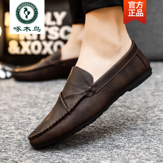 Holzspecker-Männerschuhe koreanische Version der geschäftlichen Arbeit lässige Lederschuhe atmungsaktiv und vielseitig nicht rutschig einbeinige Männerschuhe 2025 Spring D826 Brown 42 Small