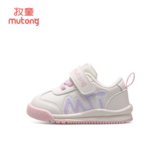 牧童学步鞋春秋季童鞋男童机能软底婴儿面包鞋革面女宝宝鞋 樱花粉23