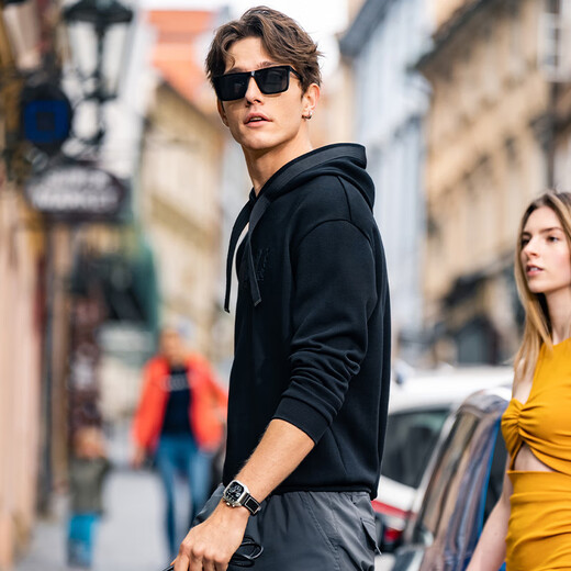 Mr. Bu Bu webbing hooded sweatshirt for men 2025 spring and autumn letter pattern design loose top KT15738 graphite black L (175)