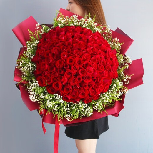 Zorah Flower Express Rose Bouquet Proposal Birthday Gift for Girlfriend Delivered by Flower Shops in the Same City Nationwide 99 Red Rose Bouquet Generous Style