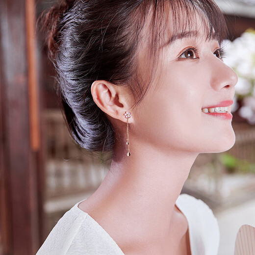 Saturday Fu 18K gold earrings for women Sakura Drunk series long earrings birthday gift KIHH096837 pair