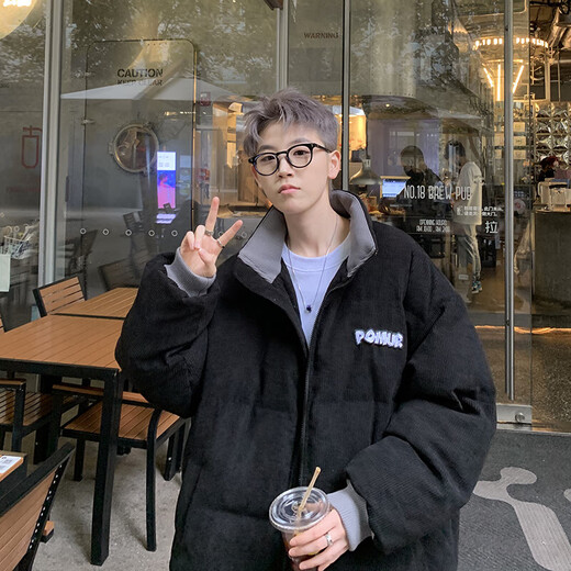 Black box white American corduroy cotton jacket for men in autumn and winter vintage thickened retro loose stand collar Jinjiang cotton jacket DDPF-W89-Coffee XL