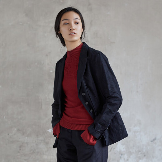 Exception (EXCEPTION) New Chinese Spring and Autumn Style Fashionable Jacquard Design Waist Short Jacket Women's Top Design Black S