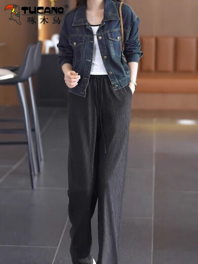 啄木鸟牛仔短外套女2025年秋季新款洋气复古百搭显瘦牛仔夹克上衣外套 蓝色 L  建议体重110-120斤