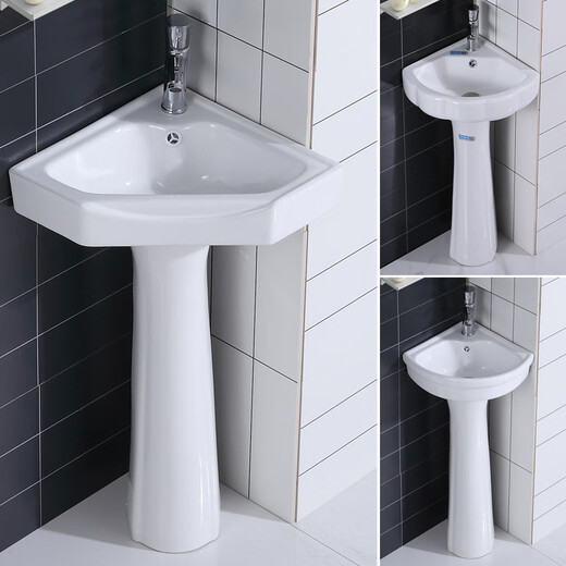 Triangular basin wash basin small apartment bathroom corner pedestal basin mini corner pedestal wash basin household 32*32 triangular pedestal basin + single cold faucet