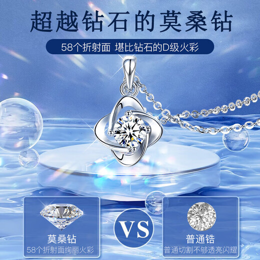 MZMZ platinum four-leaf clover necklace for women PT950 platinum pendant moissanite diamond birthday anniversary gift for girlfriend engraving/greeting card please take this photo