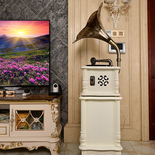 BLACKNOTE Jinmo gramophone retro living room European-style vinyl record player Bluetooth old-fashioned antique flow sound machine solid wood gramophone 206 white sliding door set