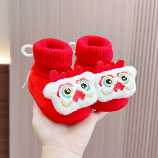 Midur Baby Stufe Baumwollschuhe rot 100-Tage-Jahr alte chinesische Neujahrsbabyweiche Socken Schuhe Löwen Tiger Kopfschuhe verdickte Samt warme rote Wolke Tiger (rote Schraubenstiefel) 11 innere Länge 10,5 cm (s empfohlen 0-5 Monate)