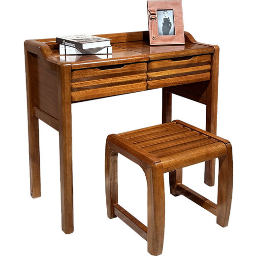 Feilexiong all solid wood dresser flip cover makeup table small apartment Chinese modern walnut desk dresser integrated bedroom walnut dresser + makeup stool