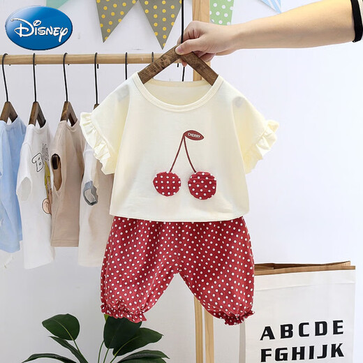 Disney (Disney) Girls Girls Sommer Zwei-teiliger Anzug modische Sommer Dünne Internet-Promi-Baby-Sommerkleidung Einjährige Kinder Kurzärärmelte Shorts Shorts Shorts-Rost Red 73 Ungefähr 6 Monate