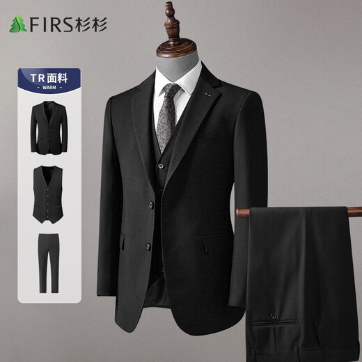 Shanshan suit men's four-season business casual blazer slim groom wedding dress solid color formal suit black (including vest) XL 180/96A(50)